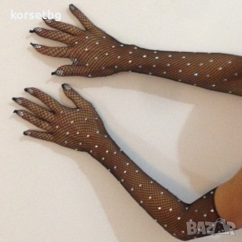 Дълги ръкавици мрежа с кристали, различни цветове 8024, снимка 3 - Ръкавици - 42433006