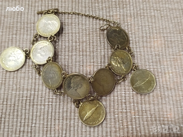 Сребърна Гривна От  Монети 0,800 Във Златно Покритие , снимка 5 - Гривни - 53507654