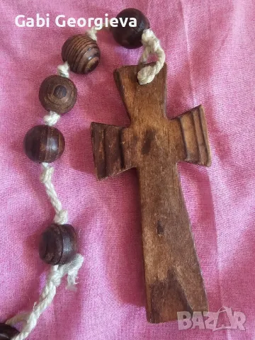 Старинна дървена ръчно правена броеница с кръст 160см., снимка 3 - Антикварни и старинни предмети - 50019602