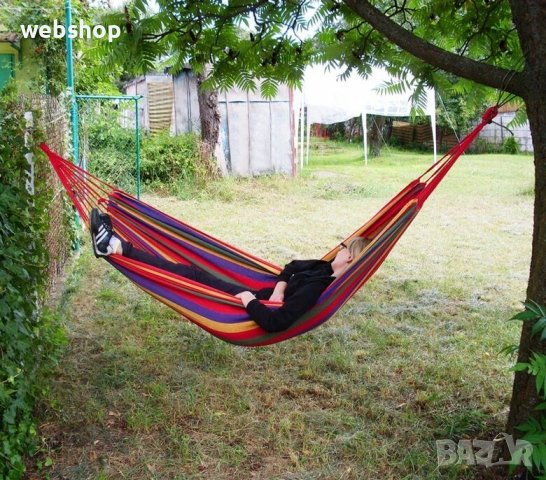 ХАМАК 200X100 СМ. РАЗНОЦВЕТЕН ПАМУК, МАКСИМАЛНО ТЕГЛО 120КГ, снимка 2 - Градински мебели, декорация  - 36775999