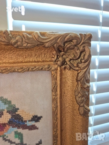 Старинен гоблен 30х24 см , снимка 3 - Антикварни и старинни предмети - 52364386