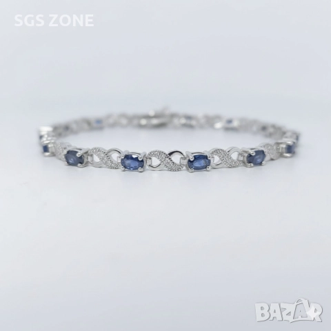 Ръчно изработена сребърна гривна със сапфир и символ за безкрайност, снимка 8 - Гривни - 52582964