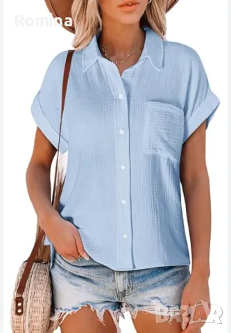 Дамска риза с джоб в светлосиньо

, снимка 1