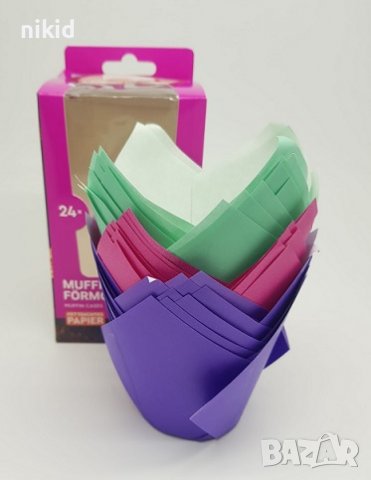 24 бр 3 цвята хартии за хартиени кошнички капсули за мъфини кексчета лале, снимка 1 - Аксесоари за кухня - 38642114