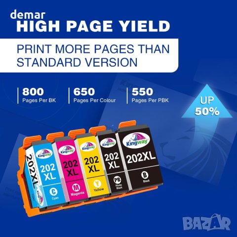 KINGWAY Мастилени касети, преработени за Epson 202XL, Черно Циан Магента Жълто Фото Черно, снимка 6 - Консумативи за принтери - 43429924