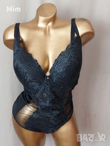 Gossard 80G Черно боди от еластичен прозрачен тюл и сребристи брокатени точки , снимка 5 - Бельо - 51794998