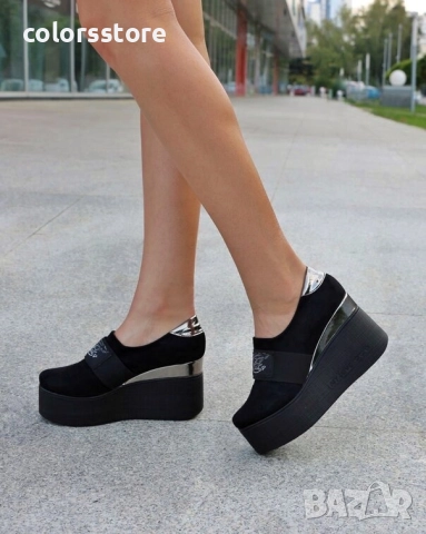 Обувки на платформа - черен велур - RK120 , снимка 2 - Дамски ежедневни обувки - 52162633