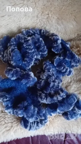 Уникален шал естествен косъм и  мохер акрилен  /син цвят/ , снимка 4 - Шалове - 47819223