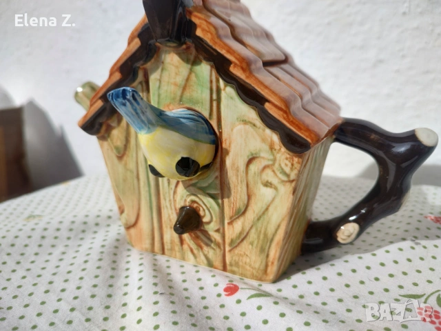 Прекрасен чайник къщичка със сини синигерчета Swineside Teapottery, снимка 7 - Декорация за дома - 53570042