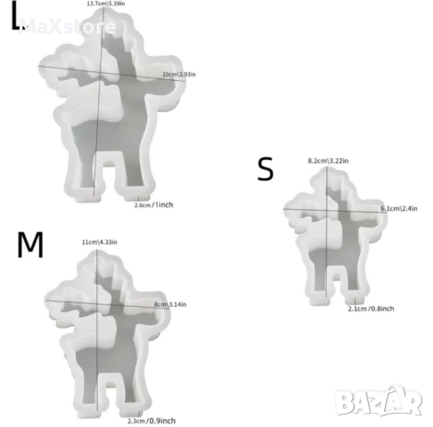 3 броя комплект елен елени Дълбок силиконов молд форма за свещи гипс сапун смола фондан шоколад , снимка 5 - Форми - 52155648