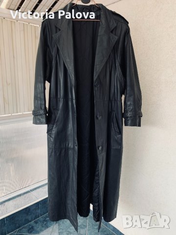 Дълъг черен кожен тренчкот,тренд, снимка 12 - Палта, манта - 32318250