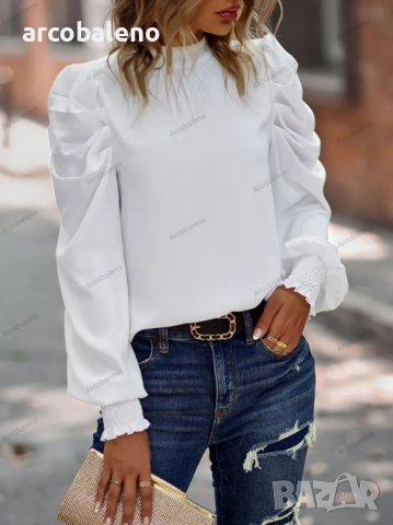 Дамска едноцветна блуза с дълъг ръкав с фалшиво деколте и маншет, 2цвята - 023, снимка 3 - Блузи с дълъг ръкав и пуловери - 39260447