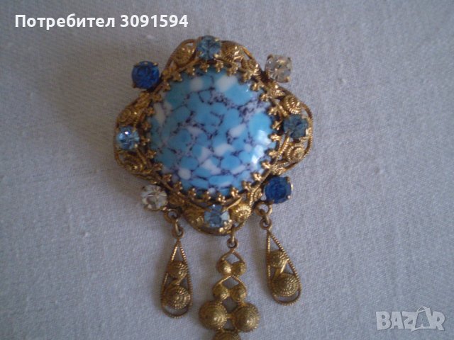 Старинна  Дамска брошка  с Мурано СТЪКЛО, снимка 7 - Антикварни и старинни предмети - 37316866