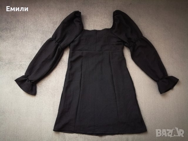 Нова дамска къса рокля с дълги буфан ръкави в черен цвят р-р XS, S, M, снимка 13 - Рокли - 43794139