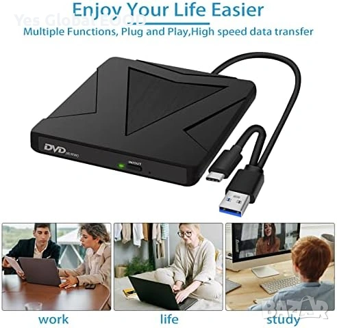 RUIZHI външно DVD/CD устройство USB 3.0 и Type-C, снимка 6 - Друга електроника - 53231286