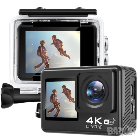 Wifi Екшън камера, водоустойчива 4к спортна боди камера за видеозаписи, снимка 10 - Камери - 52288461