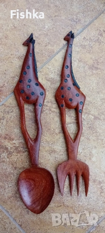 Комплект за салата от червено дърво махагон ръчна изработка, снимка 2 - Декорация за дома - 53019987