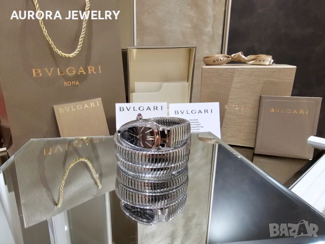 BVLGARI Serpenti Tubogas Snake Silver Black Diamonds Дамски Часовник, снимка 6 - Дамски - 53058164