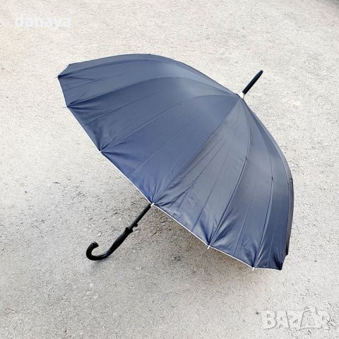 2542 Класически черен чадър, 16 спици, 92см, снимка 4 - Други - 35425407