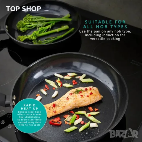 Swan SWPS2021BLKN Stealth Комплект тигани от кован алуминий от 2 части 24/28 см, черни, снимка 7 - Съдове за готвене - 49682796