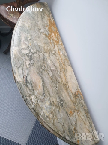 Барокова тоалетка/дървена конзолна масичка с огледало/маса-мрамор-дърворезба, снимка 9 - Антикварни и старинни предмети - 48984380