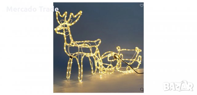 Коледен декоративен елен със светеща шейна 
