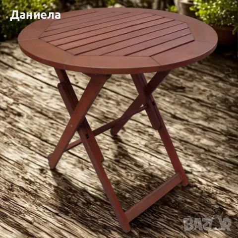 Маса сгъваема Muhler Meranti - Ø70xH74cm, дърво, снимка 2 - Градински мебели, декорация  - 50276001