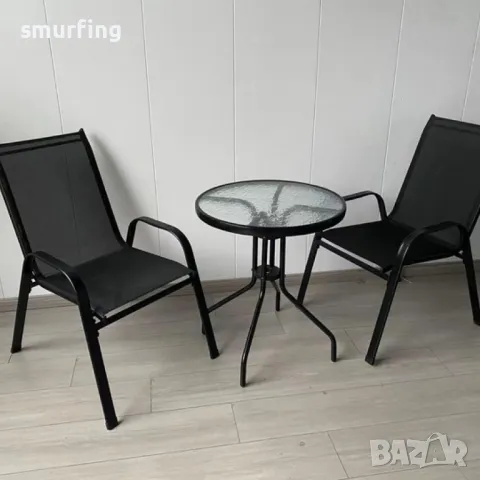 Градински комплект – маса с 2 стола плат цвят черни, снимка 4 - Градински мебели, декорация  - 49750603