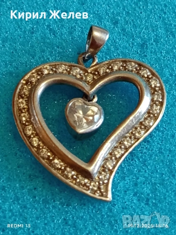 Романтична сребърна висулка във формата на сърце с инкрустирани кристали 31244, снимка 4 - Колиета, медальони, синджири - 52848275