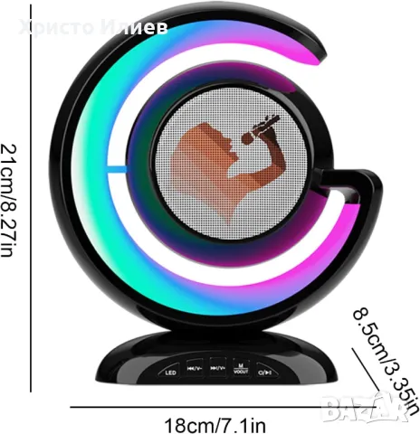Караоке колона с 1 безжичен микрофон с LED светлина Bluetooth безжично свързване Черна, снимка 4 - Други - 47519918