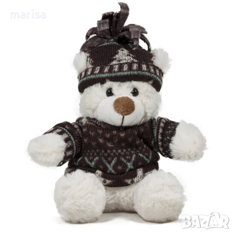 Плюшено Мече с шапка и пуловер, бяло Код: 060106-1, снимка 1 - Плюшени играчки - 43132219