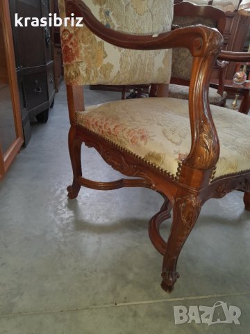 Уникален Бароков стол-кресло от масивно дърво , снимка 2 - Дивани и мека мебел - 27917934