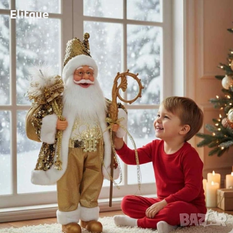 Луксозна коледна фигура Дядо Коледа в златно (50 / 70 / 90 см), снимка 7 - Декорация за дома - 53005887