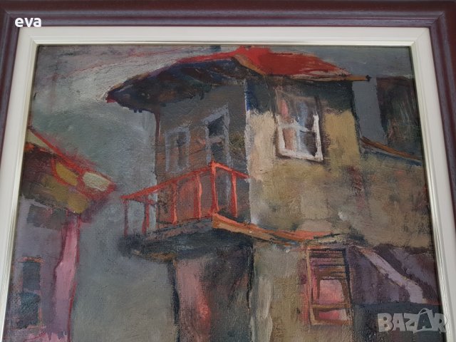 Росен Марковски Къща 1988г. пейзаж ранна маслена картина   , снимка 5 - Картини - 38533357