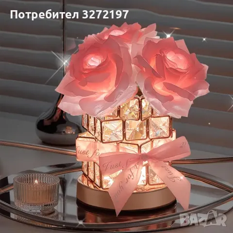 Розова Роза USB,Димируема Настолна Лампа от Розов Кристал, снимка 6 - Настолни лампи - 47973839