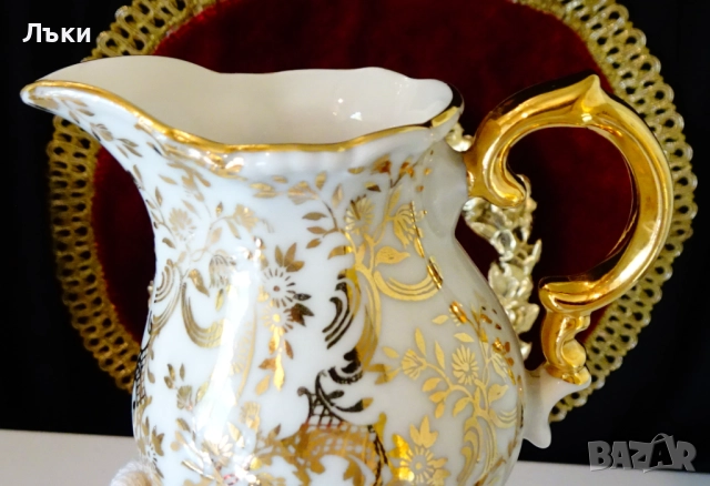 Каничка баварски костен порцелан,злато,барок. , снимка 5 - Антикварни и старинни предмети - 52267321
