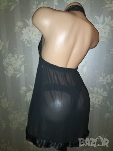 Denizgulu M,L- Черна еротична нощница с гол гръб от дантела, шифон и сатен , снимка 7 - Бельо - 43812132