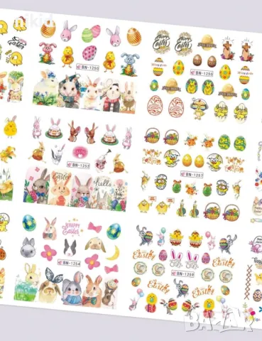 заек пиле яйце лист Великденски слайдер 12 в 1 татос ваденки водни стикери за нокти, снимка 3 - Продукти за маникюр - 48761936