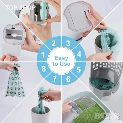 MYPIN 2-в-1 лопата за котешка тоалетна с контейнер и 120 торбички за котешки тоалетни, снимка 5 - За котки - 48938438