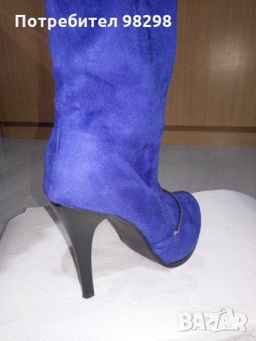Сини дамски ботуши на ток, снимка 3 - Дамски ботуши - 35155086
