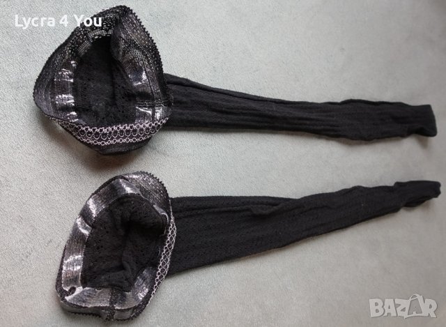 S/M черни мрежести чорапи със силикон и бяла бродерия, снимка 11 - Бельо - 42981900