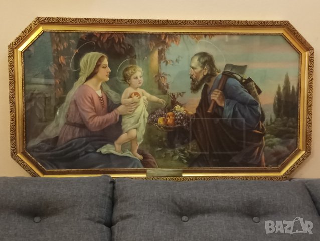 Винтидж картина,икона Светото семейство, Исус, Мария и Йосиф. , снимка 2 - Картини - 43475275