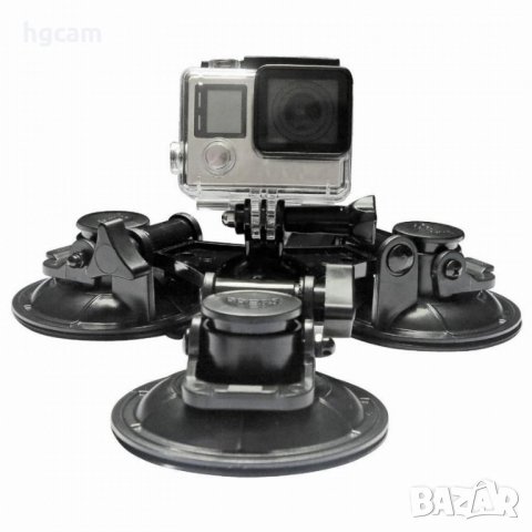 Троен вакуум/вендуза за монтаж на екшън камери към капак/калник
