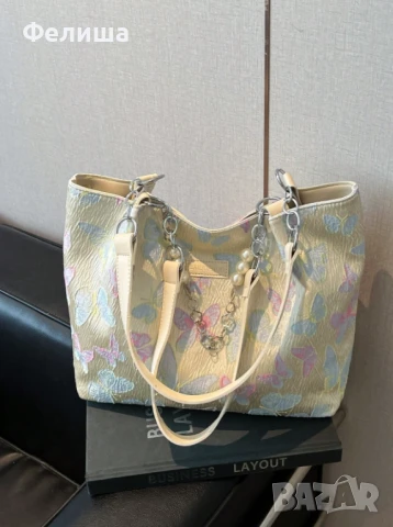 Стилна Ежедневна Дамска Чанта с Блестящи Цветни Пеперуди и Перли Арабски Стил, снимка 6 - Чанти - 50827751