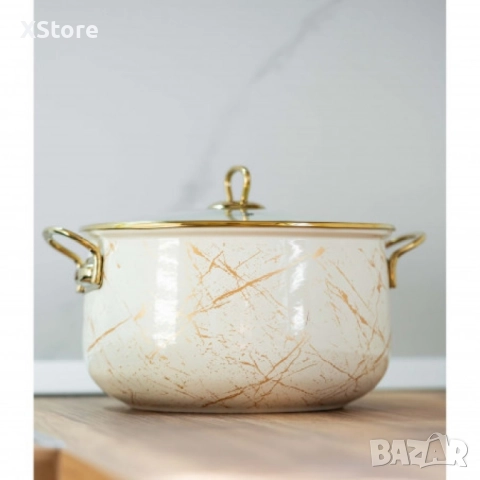 Тенджера Goldmann GM 8017-26B, 26см., Емайл, Индукция, Бял/Старо злато, снимка 6 - Съдове за готвене - 52507737