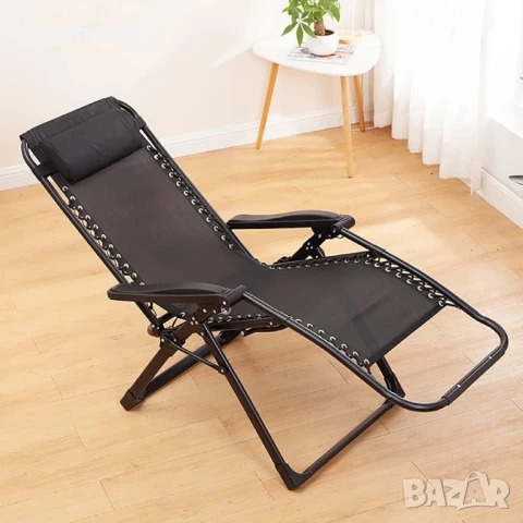 Шезлонг KraftWorld Lagos – Сгъваем, метален, с подлакътници и поставка, снимка 2 - Градински мебели, декорация  - 51071983