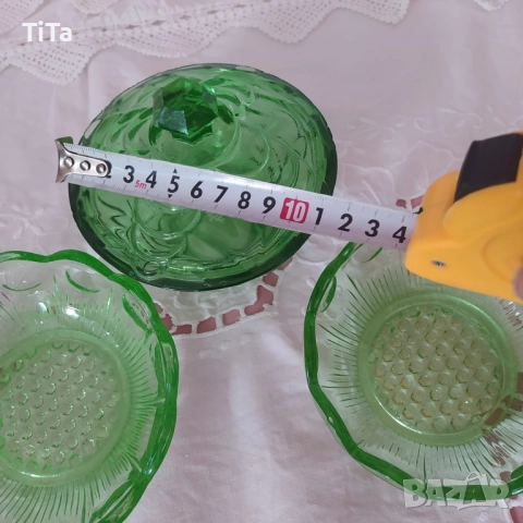 Ретро Захарница от Зелено Стъкло, снимка 6 - Сервизи - 52081567