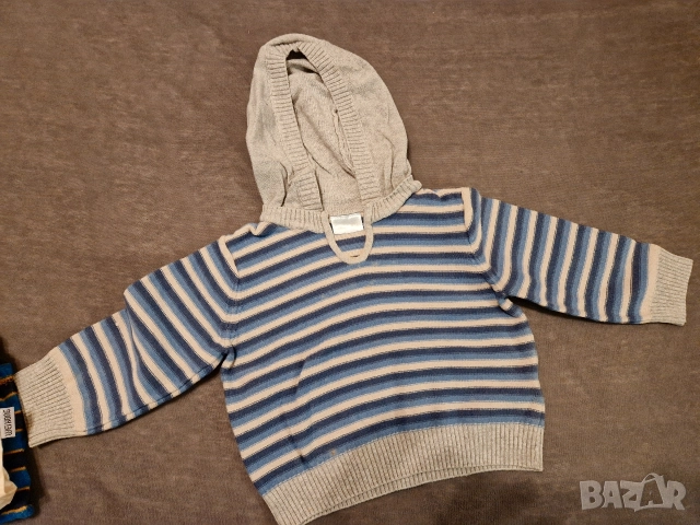 9-12м 80см Блуза, плетиво, райе, с качулка, без следи от употреба 