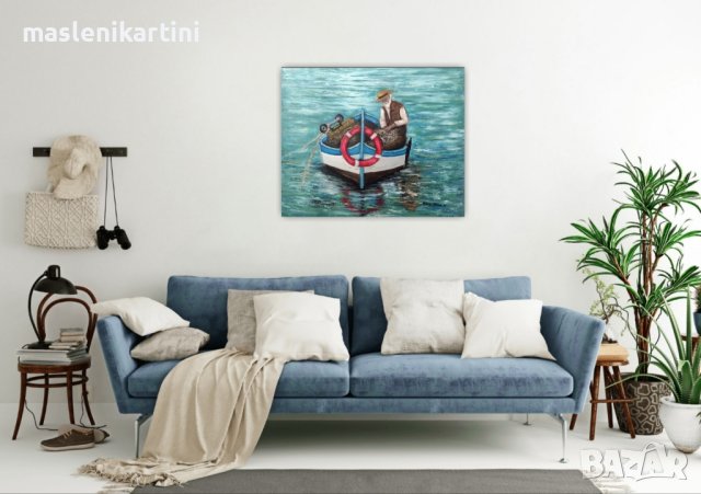 Старият рибар маслена картина , снимка 2 - Картини - 42863827