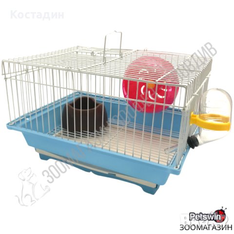 Клетка за Хамстер - 29.5см/22.5см/18.5см - с Аксесоари - Светлосиня Разцветка